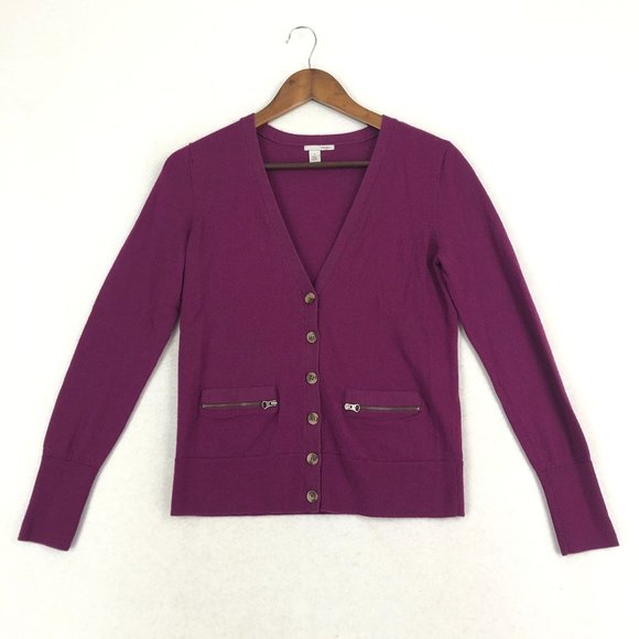 Halogen Women's Size Medium Purple 100% Merino Wool Knit V-Neck Cardigan Sweater - Picture 1 of 9